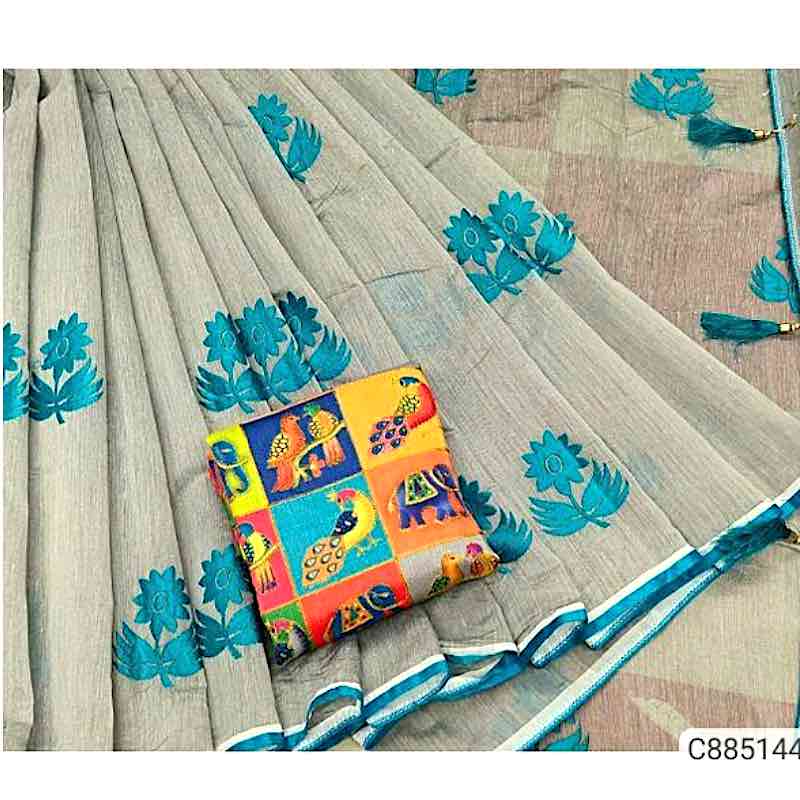 Delicate Chanderi Cotton Sarees Glomikart-Blue-min