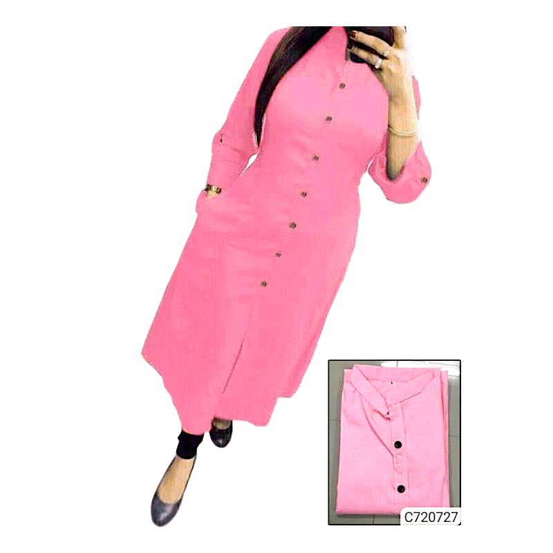 Pretty Slub Cotton Solid with Button Work Calf Length Selfie Kurtis