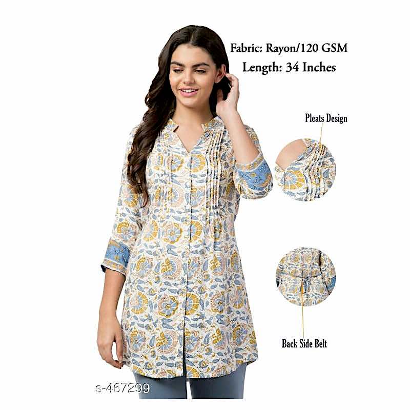 Delaika Quarter Sleeve Printed Tops& Tunics 001
