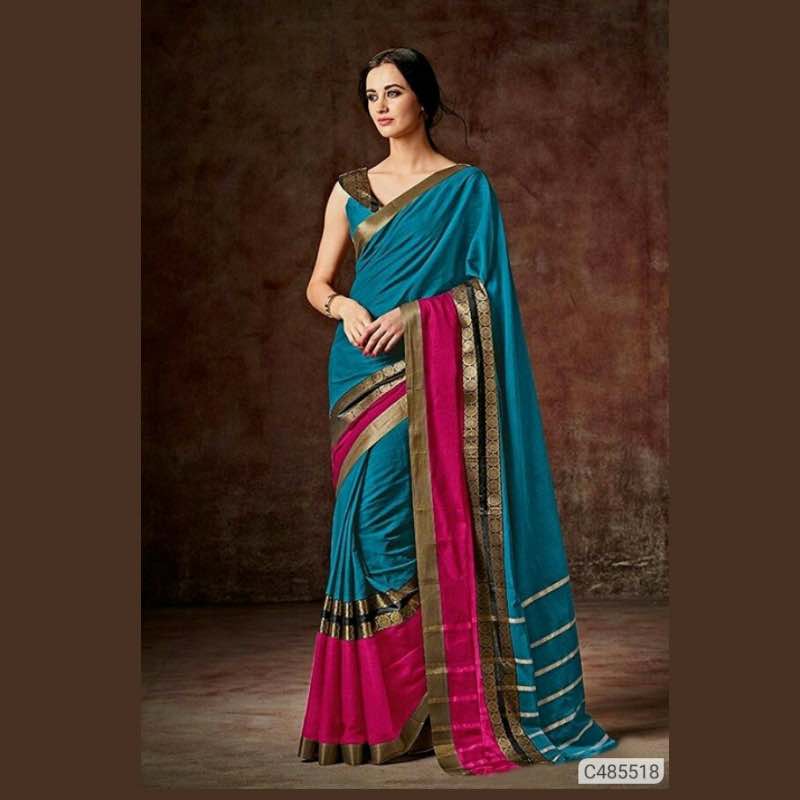 Stunning Cotton Blend Solid Regular Sarees 0005