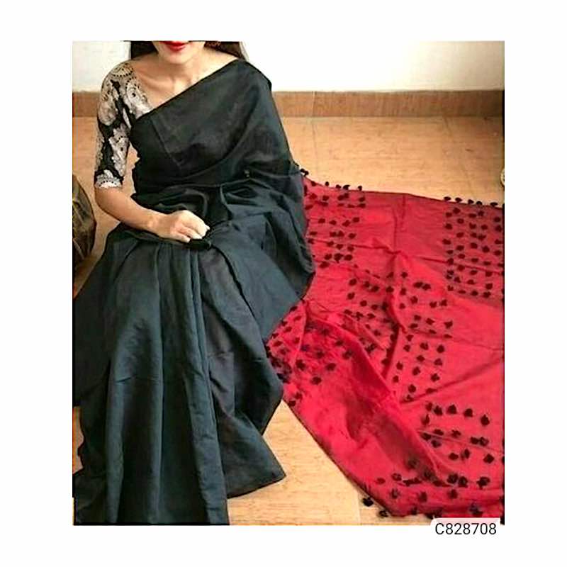 Handwoven Cotton Silk Sarees with Pompom Work 008