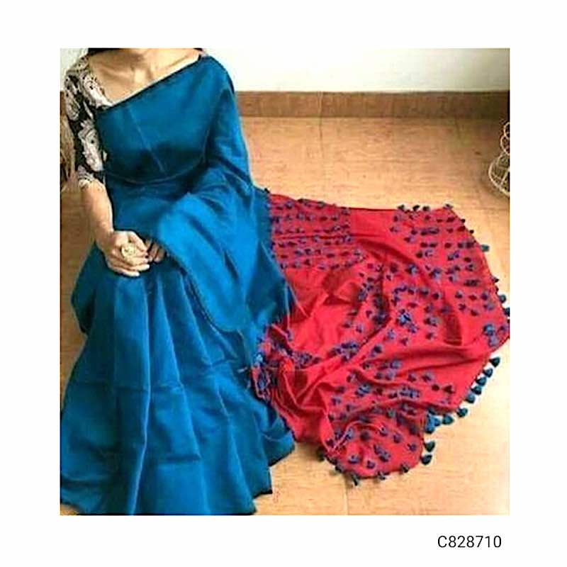 Handwoven Cotton Silk Sarees with Pompom Work 009